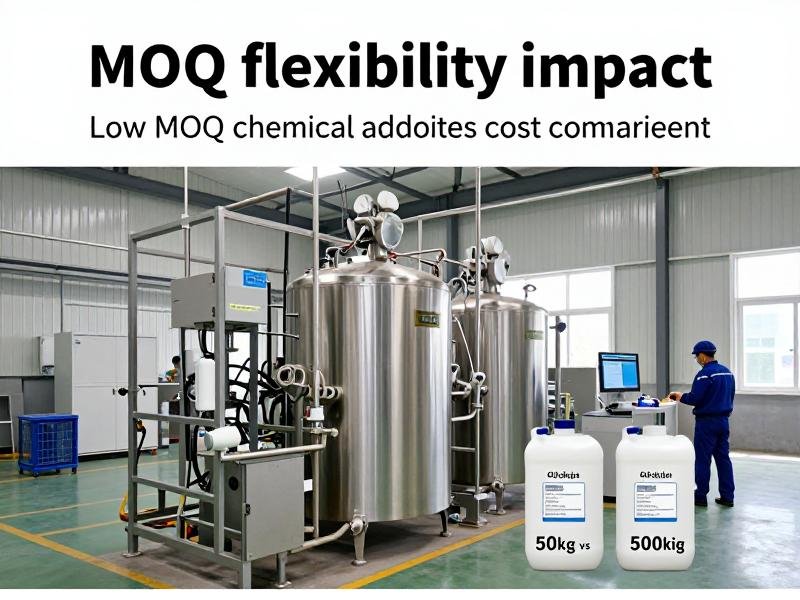Low MOQ chemical additives cost comparison 50kg vs 500kg MOQ flexibility impact